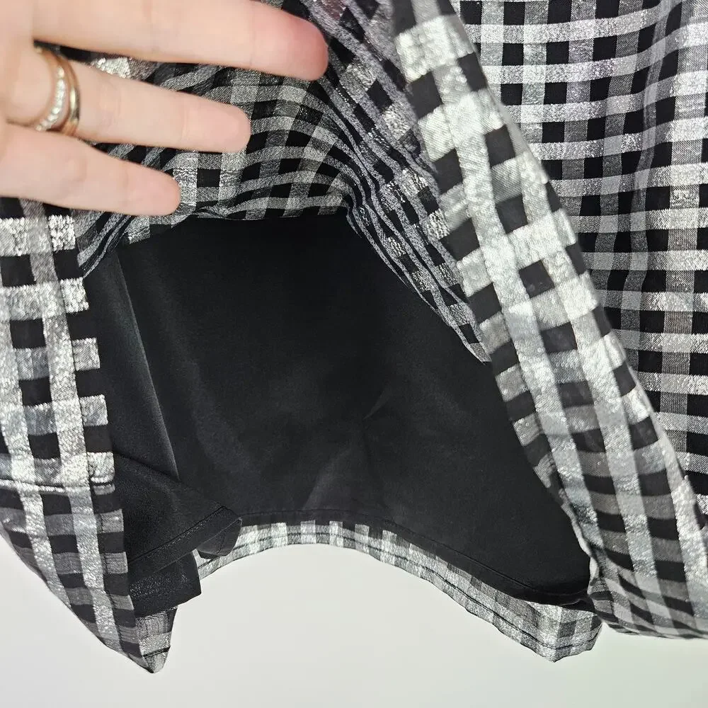 J.Crew Metallic Gingham Checkered Puff Sleeve Blouse Top Medium Boxy Holiday